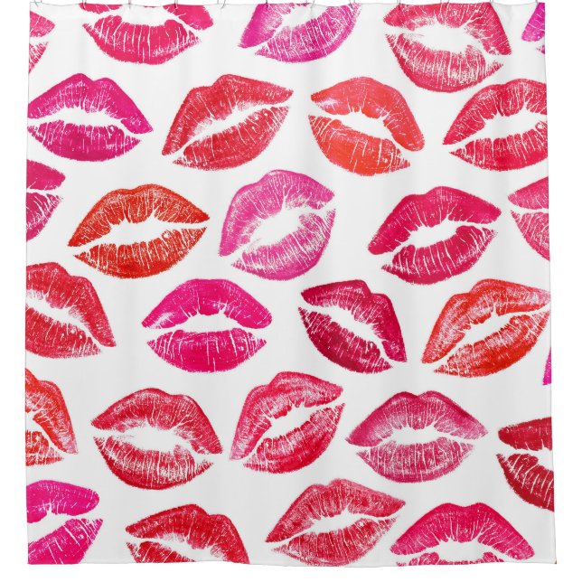 Red lips set, white background. shower curtain (Front)