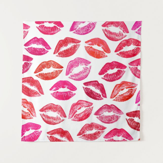 Red lips set, white background. tapestry (Front)