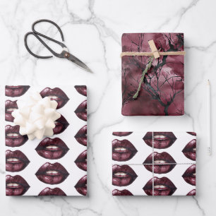 Red Lips Sky Branches Wrapping Paper Sheet