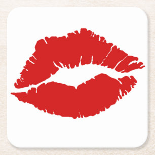 “Red Lips” Square Paper Coaster