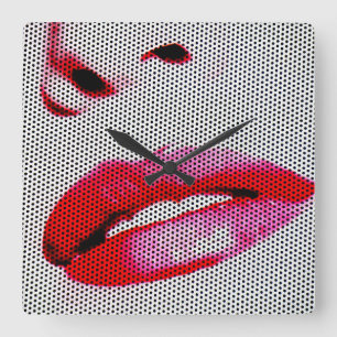 Red Lips Square Wall Clock