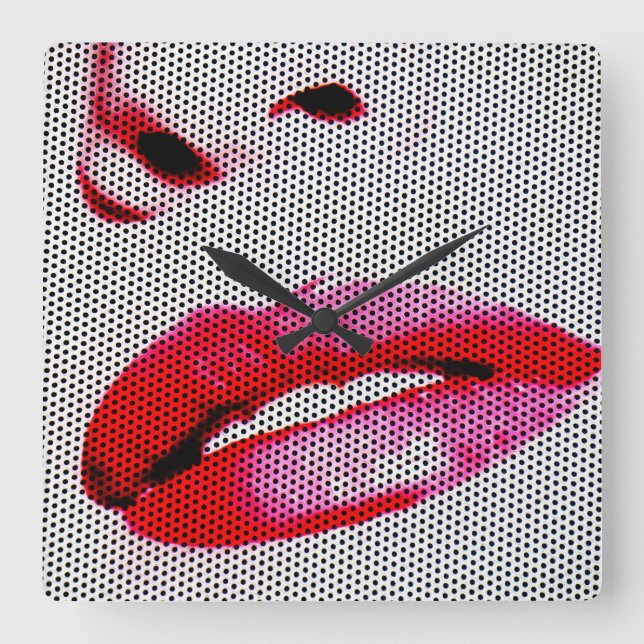 Red Lips Square Wall Clock (Front)