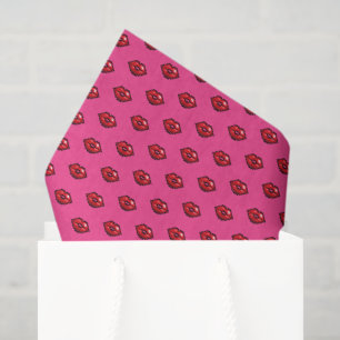 Red Lips Valentines Kisses Pixel Art Pattern Tissue Paper