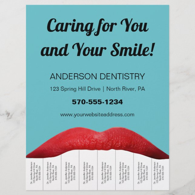 Red Lips White Teeth Dentist Office Tear Off Strip Flyer (Front)