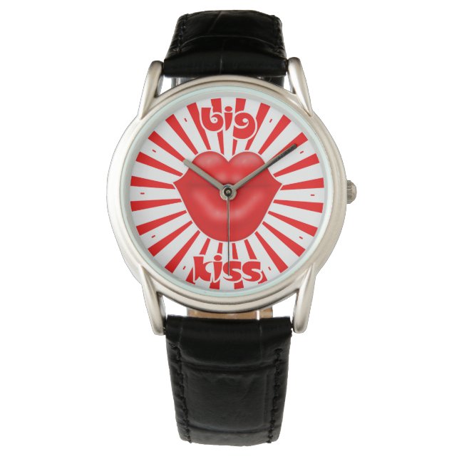 Red lips wide solar rays big kiss watch (Front)