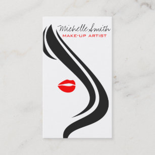 Red lips woman Make-up artist business card design
