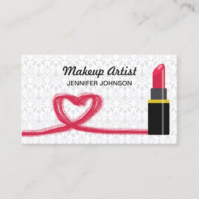 Red Lipstick And A Heart Makeup Artist Business Card (Front)