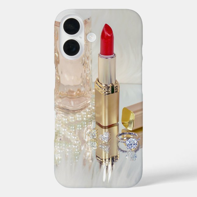 red lipstick and jewellery on mirror Case-Mate iPhone case (Back)