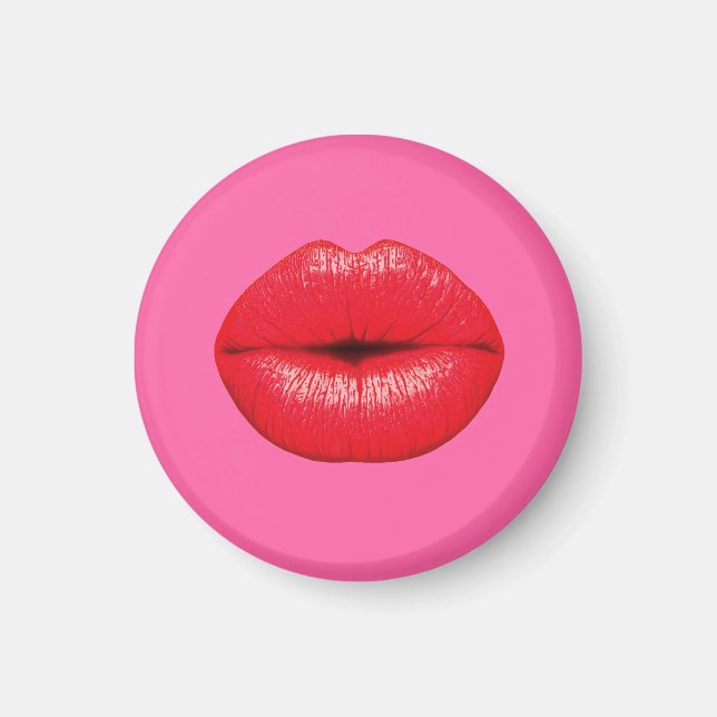Red Lipstick big pop art lips on girly pink Magnet (Front)
