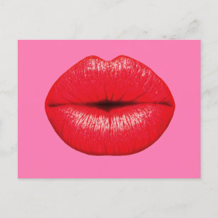 Red Lipstick big pop art lips on girly pink Postcard