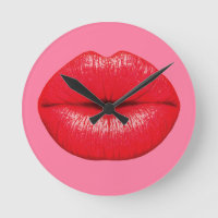 Red Lipstick big pop art lips on girly pink