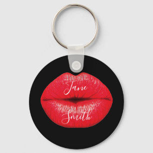 Red Lipstick big pop art personalised name Key Ring