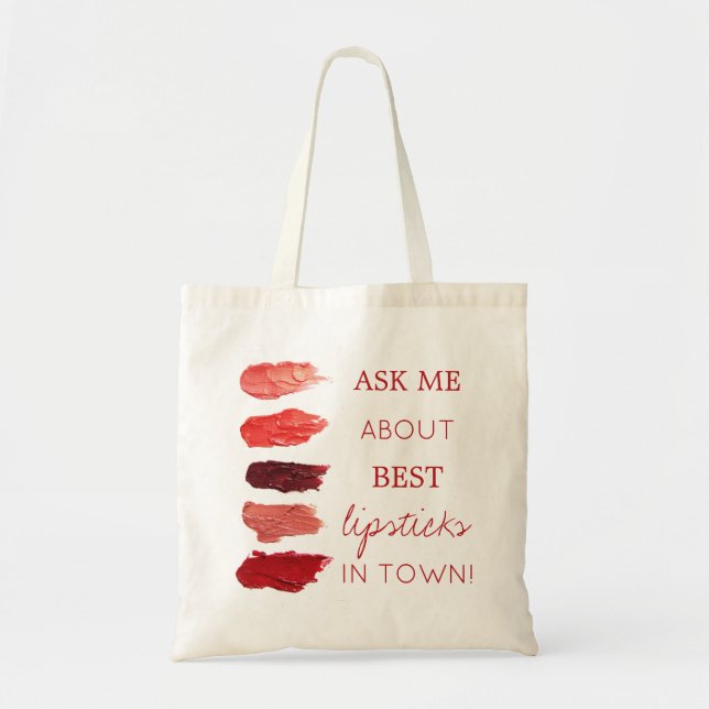 Red lipstick colours swatches ask me promotional tote bag (Front)