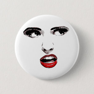 Red Lipstick Dark Eyed Woman makeup Beauty Art 6 Cm Round Badge