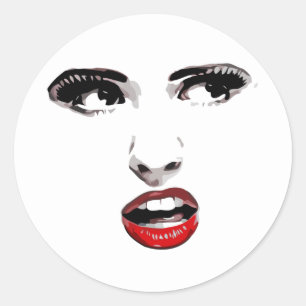 Red Lipstick Dark Eyed Woman makeup Beauty Art Classic Round Sticker
