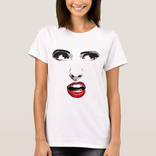 Red Lipstick Dark Eyed Woman makeup Beauty Art T-Shirt (Front)