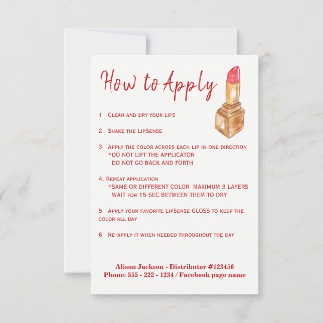 Red lipstick distributor application instructions (Front)