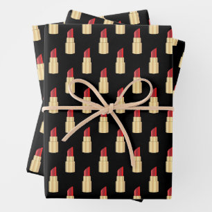 Red Lipstick Drawing Art Black Wrapping Paper Sheet