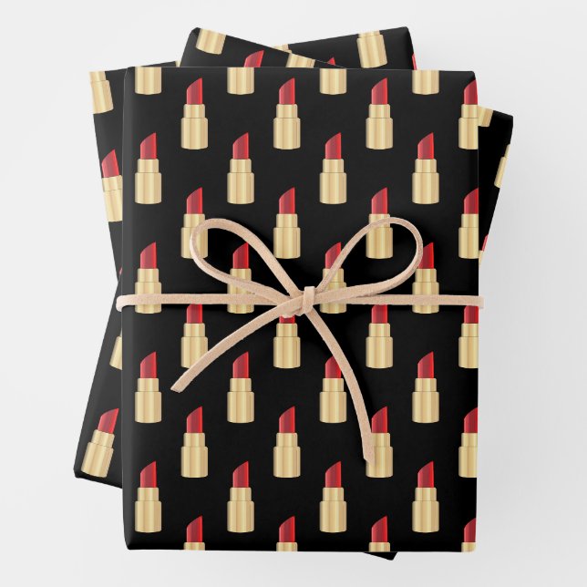 Red Lipstick Drawing Art Black  Wrapping Paper Sheet (In situ)