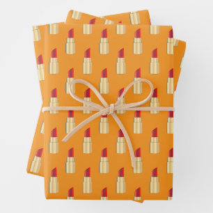 Red Lipstick Drawing Art Orange  Wrapping Paper Sheet