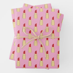 Red Lipstick Drawing Art Pink Wrapping Paper Sheet