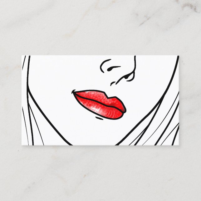 Red Lipstick Illustration Business Card (Front)