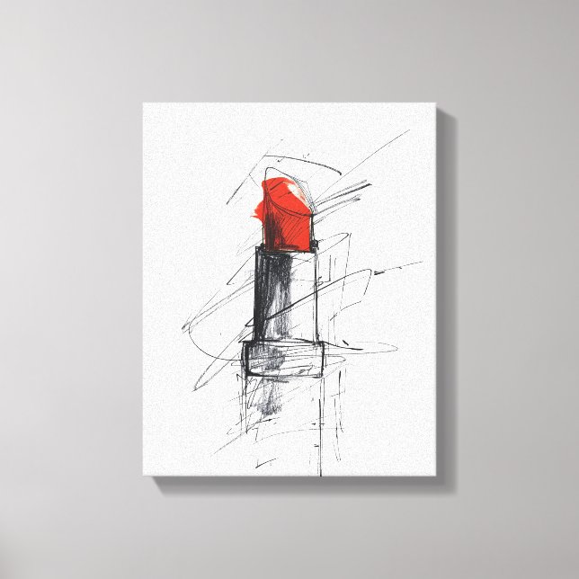 Red Lipstick Illustration – Minimalist Makeup Canvas Print (Front)