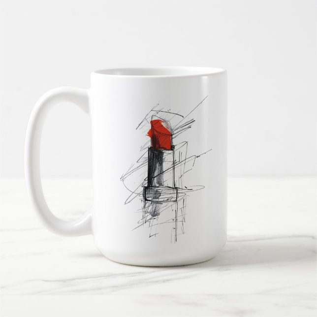 Red Lipstick Illustration – Minimalist Makeup Coffee Mug (Left)