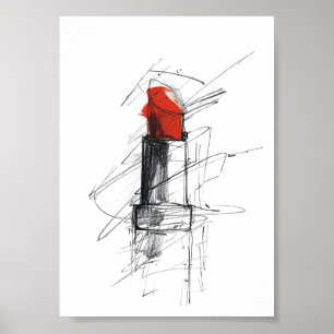 Red Lipstick Illustration – Minimalist Makeup Poster