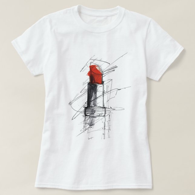 Red Lipstick Illustration – Minimalist Makeup T-Shirt (Design Front)