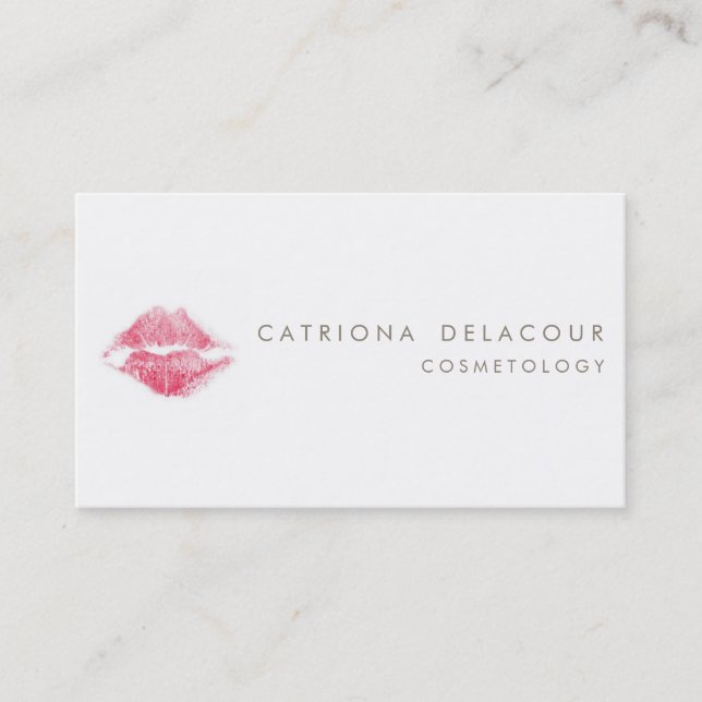 Red Lipstick Kiss Mark Cosmetology Business Card (Front)