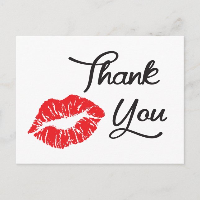 Red Lipstick Kiss Thank You Postcard (Front)