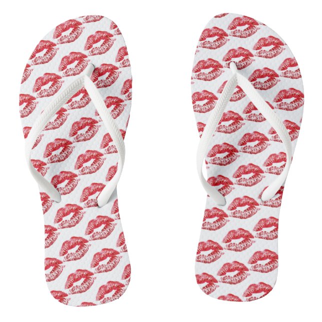 Red Lipstick Kisses Flip Flops (Footbed)