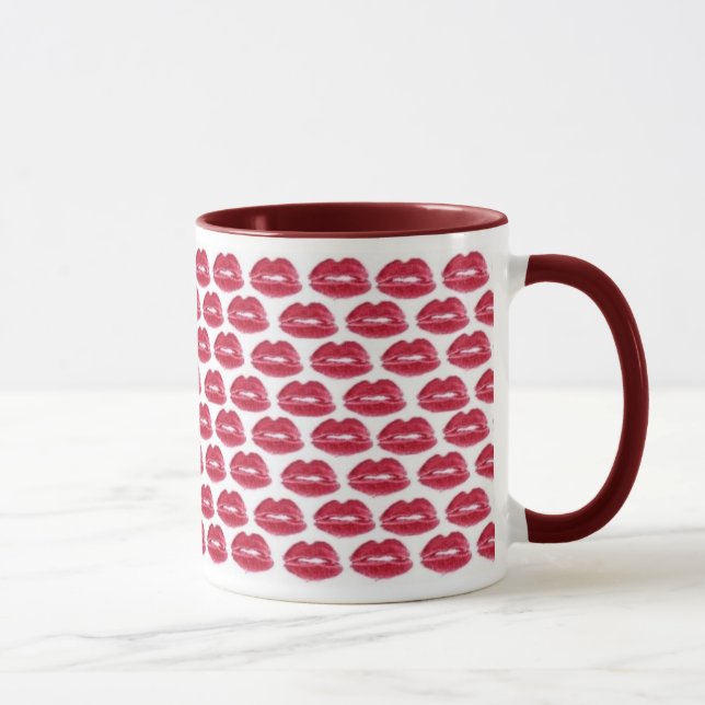 Red Lipstick Kisses Luscious Lips Coffee Mug Cup (Right)