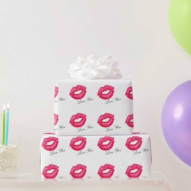 Red Lipstick Kisses Wrapping Paper (Party Gifts)