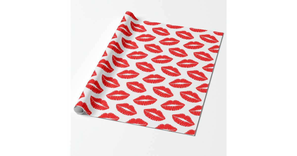 Red Lipstick Kisses Wrapping Paper Zazzle