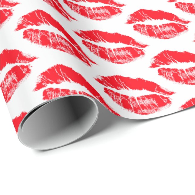 Red Lipstick Kisses Wrapping Paper (Roll Corner)