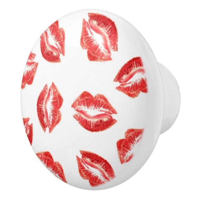 Red lipstick lip pattern makeup & cosmetics drawer ceramic knob (Right)