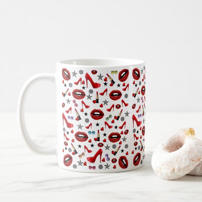 Red Lipstick Lips Heels Mug (With Donut)