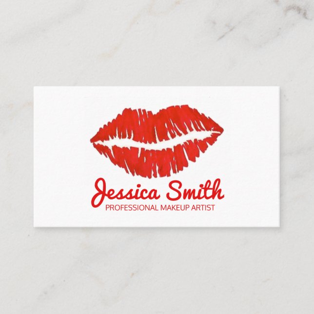 Red Lipstick Lips Kiss Makeup Artist Beauty Expert Business Card (Front)