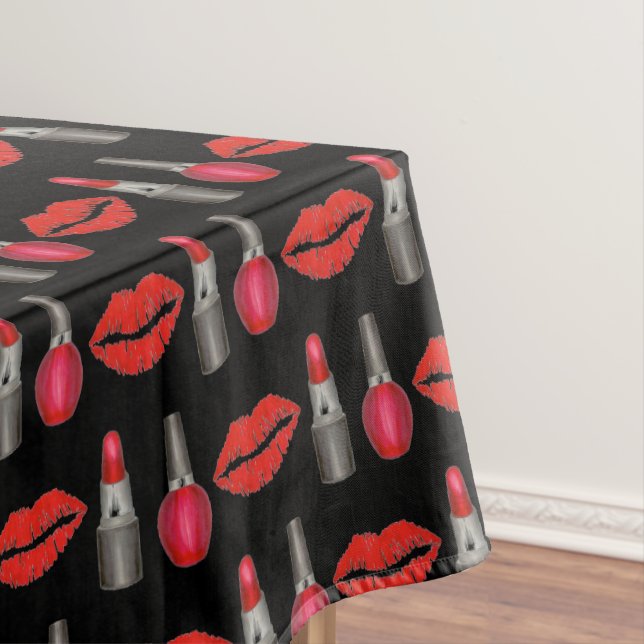 Red Lipstick Nail Polish Lips Kiss Beauty Makeup Tablecloth (In Situ)