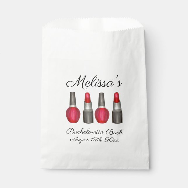 Red Lipstick Nail Polish Makeup Bachelorette Party Favour Bags (Front)