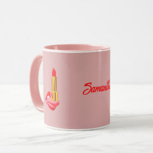 Red Lipstick on The Tongue Pink with Custom Name Mug