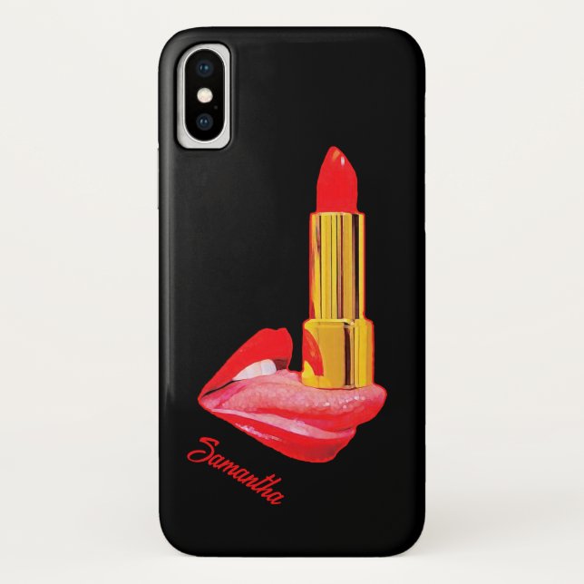Red Lipstick on The Tongue with Personalisation Case-Mate iPhone Case (Back)