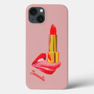 Red Lipstick on The Tongue with Personalisation iPhone 13 Case