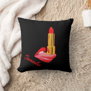 Red Lipstick on The Tongue with Personalisation Cushion