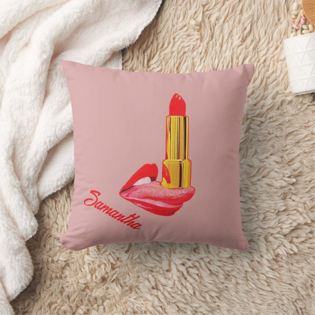Red Lipstick on The Tongue with Personalisation Cushion (Blanket)