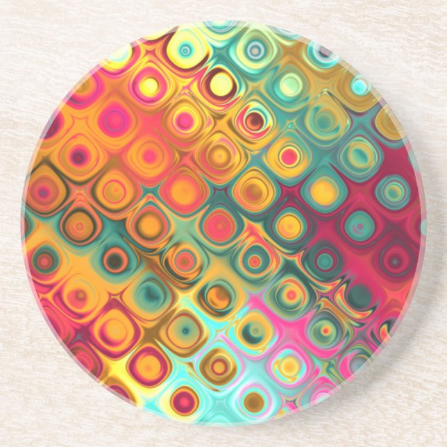 Red Liquid Rainbow Dots Abstract Pattern Coaster (Front)