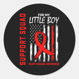 Red Little Boy Son Heart Disease Awareness Flag Ba Classic Round Sticker