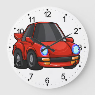 Red little car cartoon - Choose background colour Large Clock